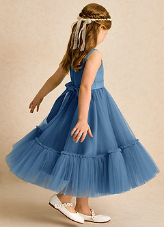 Azazie Miracle vestidos de niña de las flores Vestido de Crepúsculo de Satin Mate de Corte En A con Lazo image5