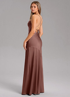 Azazie Grata Bridesmaid Dresses Espresso Sheath Side Slit Stretch Satin Dress image7