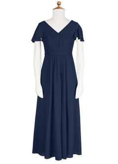 Azazie Peony Junior Dark Navy A-Line Pleated Chiffon Dress image6