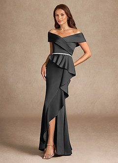 Azazie Dareia Mère de la mariée Robes Robe Sirène en Satin extensible Épaule décolletée Noir image5