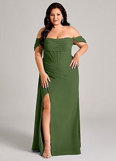 Azazie Amyra Bridesmaid Dresses Olive Sheath Off the Shoulder Chiffon Convertible Dress image13