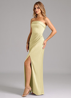 Azazie Aretha At-home Try On Dresses Espresso A-Line Strapless Stretch Satin Convertible Dress image3
