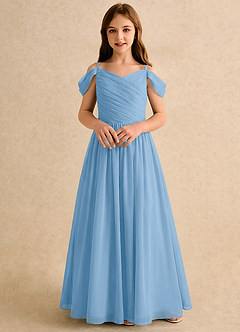 Azazie Chelo Girls Formal Blumenmädchenkleider A-Linie Plissee Chiffon Kleid Puderblau image4