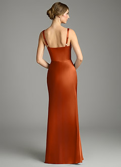 Azazie Alouette Bridesmaid Dresses Burnt Orange Mermaid Pleated Stretch Satin Dress image2