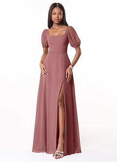 Azazie Alani Jurken voor bruidsmeisjes Jurk van Chiffon met A-Lijn Vierkante halslijn Woestijnroos image1