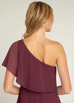 Azazie Lizzy Abiti da Damigella Abito A-Line in Chiffon Monospalla Cabernet image3