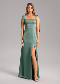 Azazie Frostine Brautjungfernkleider A-Linie Schleifen Stretch-Satin Kleid Eukalyptus image5