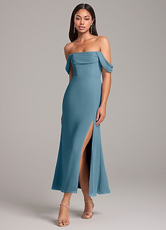 Azazie Saige Abiti da Damigella Abito Convertibile Tubino in Chiffon a Spalla Scoperta Bermuda image3