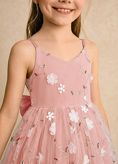Azazie Junebug Flower Girl Dresses Rosette Ball-Gown Spaghetti Strap Tulle Dress image6
