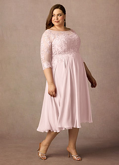 Azazie Marge Mother of the Bride Dresses Blushing Pink A-Line Scoop Lace Chiffon Dress image10