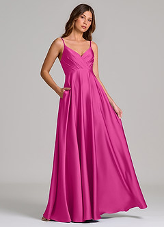 Azazie Amani Robes de demoiselle d'honneur Robe Trapèze en Satin extensible Plissée Fuchsia image4