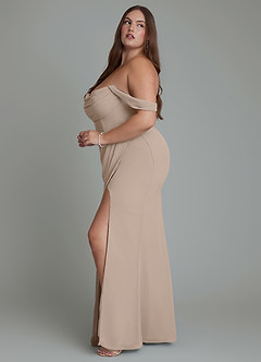 Azazie Johana Brautjungfernkleider Wandelbar Meerjungfrau-Linie Schulterfrei Chiffon Kleid Taupe image13