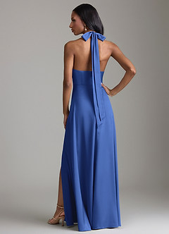 Azazie Tracie Bridesmaid Dresses Royal Blue A-Line Side Slit Stretch Satin Dress image2