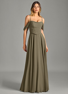 Azazie Chelsey Vestidos de damas de honor Vestido de Verde Sauce de Gasa de Corte en A Convertible con Vestidos sin tirantes image3