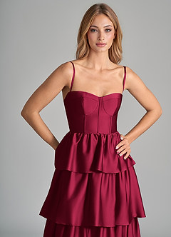 Azazie Faye Brudtärnklänningar Klänning av A-Linje i Stretch Satin Ruched Bourgogne image2