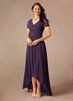 Azazie Polly Abiti per la Madre della Sposa Abito A-Line in Chiffon Pizzo Prugna image3