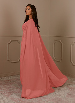 Azazie Isa Mère de la mariée Robes Robe Trapèze en Mousseline de soie Col V plissé Rose Saumon image3