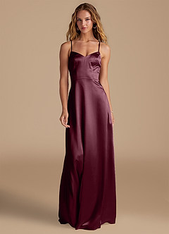 Azazie Mei Bridesmaid Dresses Cabernet A-Line Metallic Satin Dress image3