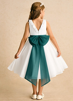 Azazie Dani Flower Girl Dresses Ivory Peacock A-Line Bow Chiffon Dress image2