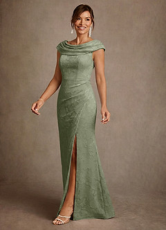 Azazie Irvine Mother of the Bride Dresses Pistachio A-Line Pleated Floral Burnout Dress image1