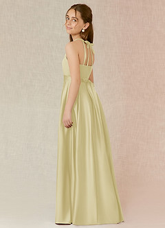 Azazie Arianthe Junior Lemon Sorbet A-Line with Pockets Stretch Satin Dress image3