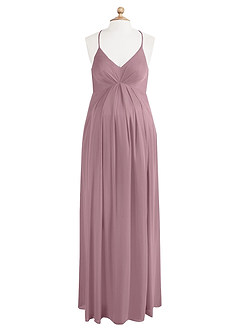 Azazie Annabelle At-home Try On Dresses A-Line V-Neck Pleated Mesh Floor-Length Dress image7