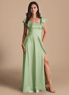 Azazie Bondi Bridesmaid Dresses Dusty Sage A-Line Bow Metallic Satin Dress image5