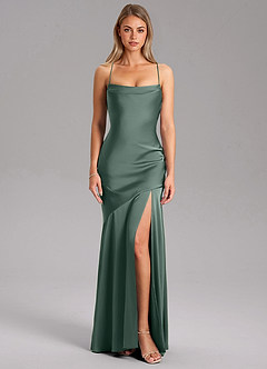 Azazie Grata Bridesmaid Dresses Sea Moss Mermaid Side Slit Stretch Satin Dress image3