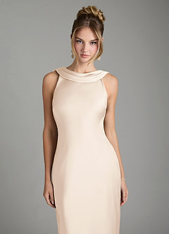 Azazie Aussie Bridesmaid Dresses White Alabaster Sheath Pleated Stretch Satin Dress image3