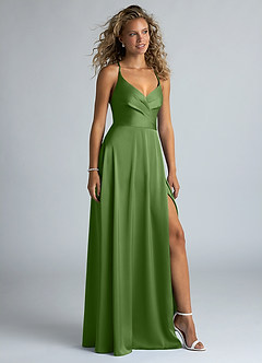 Azazie Davis Robes à essayer chez vous Robe Trapèze en Satin extensible Plissé Agave image5