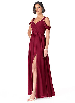 Azazie Lianne Brautjungfernkleider A-Linie Schulterfrei Chiffon Kleid Burgunderrot image3