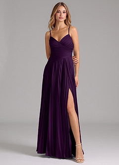 Azazie Vini Bridesmaid Dresses Grape A-Line Pleated Stretch Satin Dress image4
