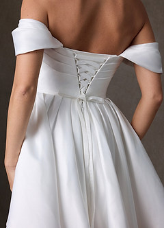 Azazie Anne Vestidos de noiva Vestido Diamante Branco de Cetim de Linha A image7