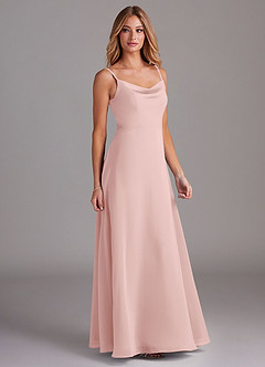 Azazie Daenerys Bridesmaid Dresses Powder Pink A-Line Cowl Chiffon Dress image5