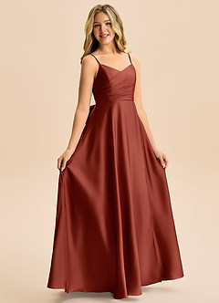 Azazie Rumi Junior Linia A Pofałdowany Satyna elastyczna Długość podłogi Młodsza druhna Sukienka image5