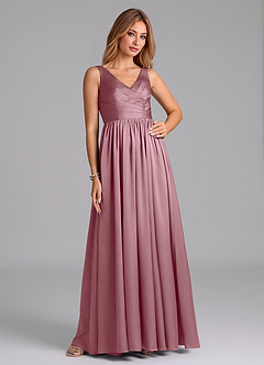 Azazie Keyla Final Sale Vintage Mauve A-Line Pleated Stretch Satin Dress image5