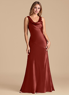 Azazie Rylina 신부 들러리 드레스 인어 메탈릭 새틴 바닥 길이 드레스 image1