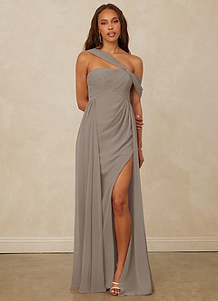 Christian Siriano Bridal for Azazie 1014 Bridesmaid Dresses Taupe A-Line Off the Shoulder Chiffon Dress image1
