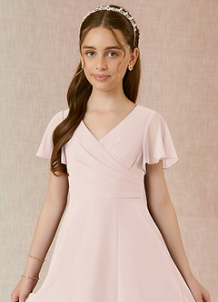 Azazie Induh Junior Rose Petal A-Line Ruched Chiffon Dress image4