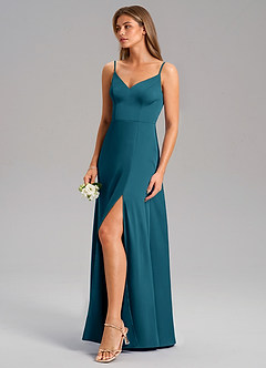 Azazie Talina Bridesmaid Dresses Ink Blue A-Line Stretch Satin Dress image4