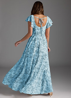 Azazie Bondi Bridesmaid Dresses Blue Fern Floral A-Line Ruffled Chiffon Dress image5