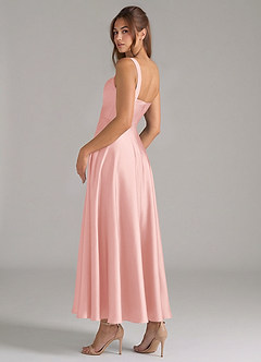 Azazie Shaude Bridesmaid Dresses Powder Pink A-Line Pleated Stretch Satin Dress image7