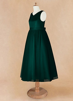Azazie Marlee Robe Demoiselle D'honneur Fillette Robe Trapèze en Mat Satiné Plissée Vert Pin image9