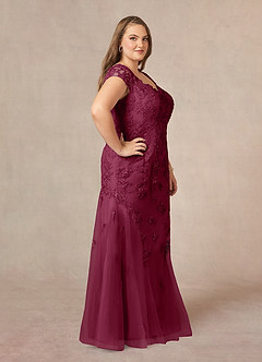 Azazie Marbella Mother of the Bride Dresses Mulberry Mermaid Queen Anne Sequins Lace Dress image11