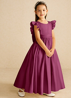 Azazie Piglette Flower Girl Dresses Mulberry A-Line Bow Matte Satin Dress image5