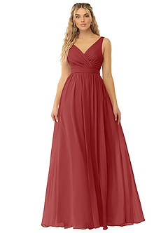 Azazie Kora Bridesmaid Dresses Rust A-Line Pleated Chiffon Dress image1