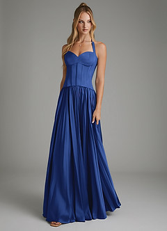 Azazie Piper Bridesmaid Dresses Royal Blue A-Line Corset Stretch Satin Dress image5