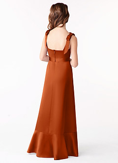 Azazie Barbara Junior A라인 절하다 스트레치 새틴 플로어 길이 주니어 신부 들러리 드레스 image3