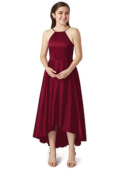 Azazie Jemima Junior A-Linie mit Taschen Stretch-Satin Kleid Burgunderrot image4