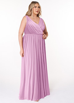 Azazie Tanicia Bridesmaid Dresses Candy Pink A-Line V-Neck Pleated Mesh Dress image8